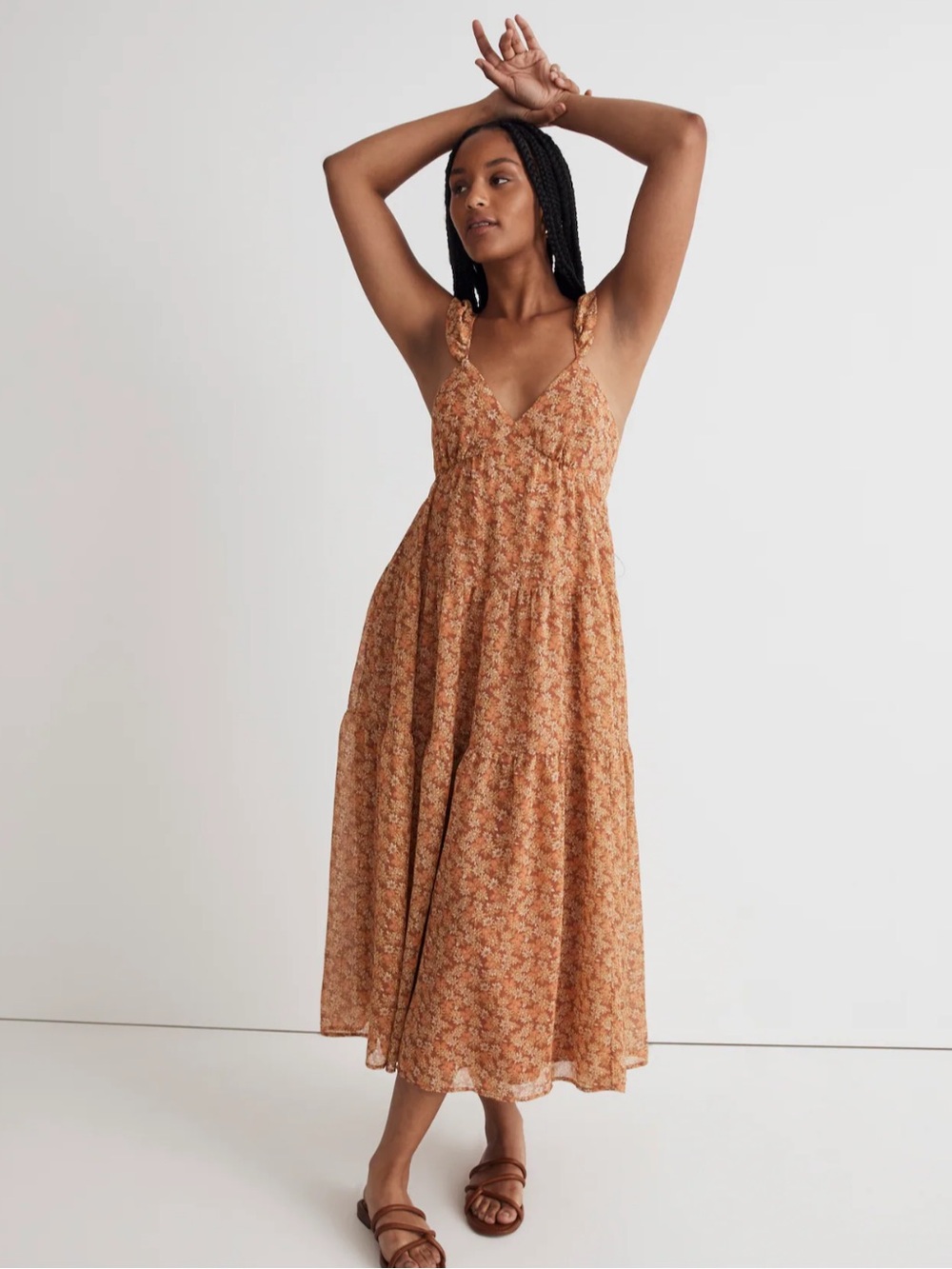 Madewell Georgette Ruffle-Sleeve Tiered Midi Dress in Daisy Meadow - Picture 2 of 7